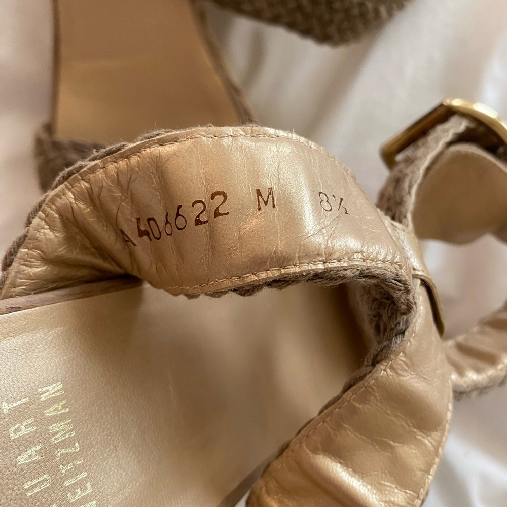 Stuart Weitzman Tan Espadrille Wedge Sandals - Picture 8 of 13